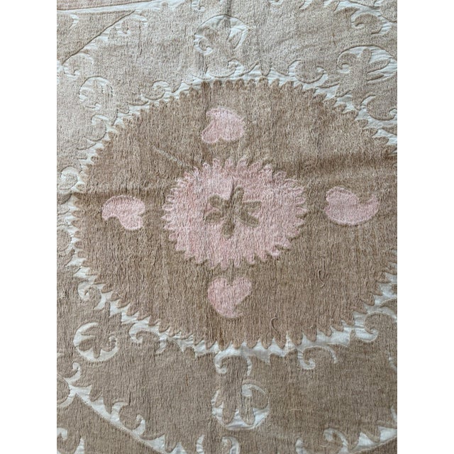 Vintage Neutral Tan Suzani Wall Hanging 4'3'' X 5' For Sale - Image 9 of 10