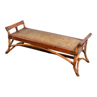 Colonial Style Bamboo, Rattan & Grass Cloth Large Bench For Sale