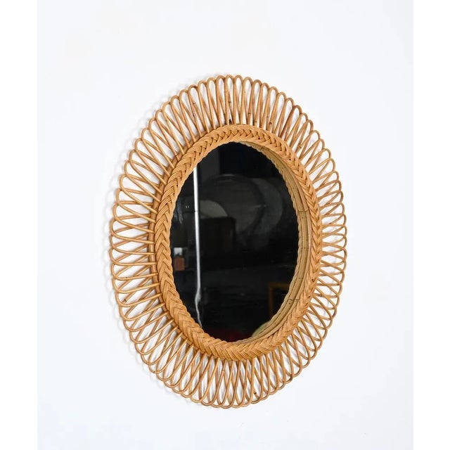 Mid-Century Italian Bamboo and Wicker Round Mirror by Franco Albini, 1960s For Sale - Image 10 of 13