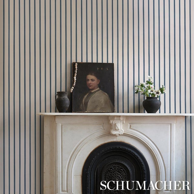 2020s Schumacher Westerly Stripe Wallcovering In Navy For Sale - Image 5 of 6