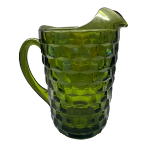 Mid Century Avacado Green Pitcher by Indiana Glass Whitehall Cubist