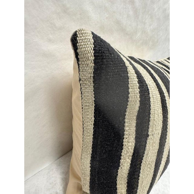 Turkish Hemp Pillow Cushion Natural Beige Black Pillow Cushion Cover 16" x 24" For Sale - Image 4 of 4