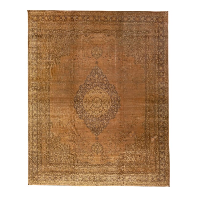 1900s Antique Sivas Handmade Medallion Designed Brown Wool Rug For Sale