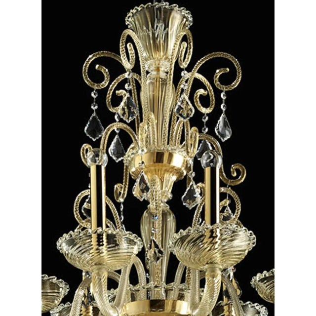 Glass Ornate Imperial Venetian Chandelier With Gold Curled Murano Glass For Sale - Image 7 of 8
