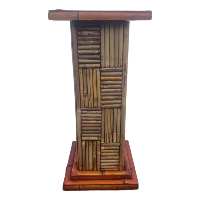 Vintage Natural Bamboo Wood Pedestal Plant Stand For Sale
