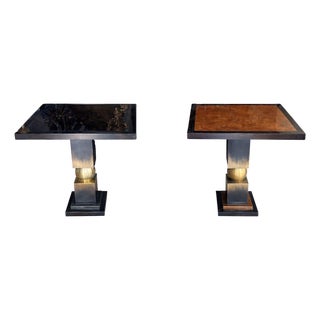 Pair of Italian Modern Two-Tone Parchment, Resin & Metal Side Tables. 1980's. For Sale