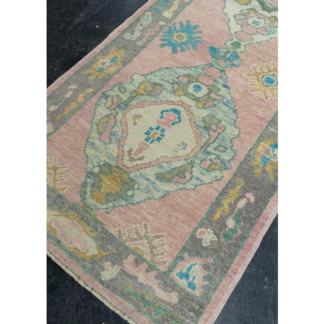 Contemporary Turkish Oushak Runner Rug 3'5" x 10'1" For Sale - Image 3 of 4