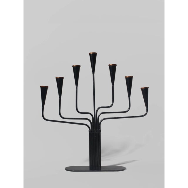 Mid-Century Black Metal and Copper Candelabra by Gunnar Ander for Ystad Metall, 1960s For Sale - Image 6 of 6