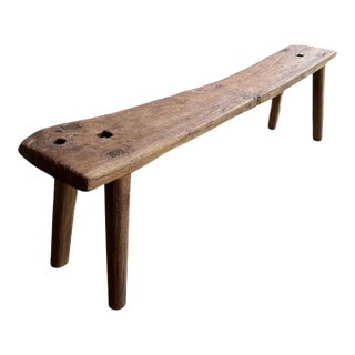 Modern Organic Sculptural Teak Wood Bench For Sale