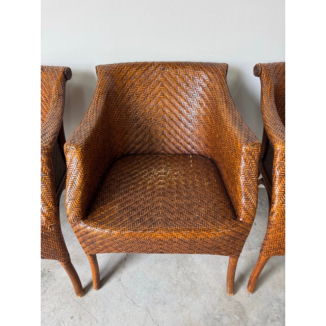 Wood Vintage Palecek-Style Coastal Organic Woven Rattan Dining Chairs – Set of 4 For Sale - Image 7 of 12