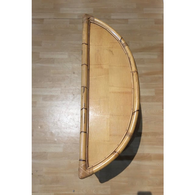 1970s 1970s Mid Century Bamboo, Rattan, Flower Demi Lune Foyer Table For Sale - Image 5 of 6