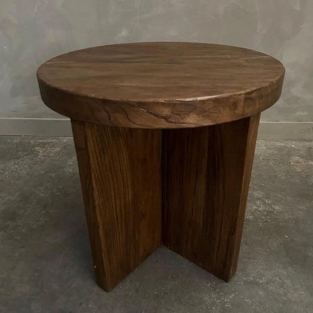 Not Yet Made - Made To Order Custom Made Reclaimed Elm Wood Side Table With X Base For Sale - Image 5 of 12