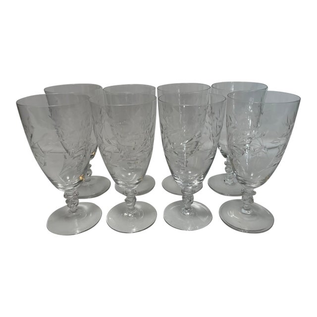 Vintage Etched Crystal Water Goblets- Set of 8 For Sale