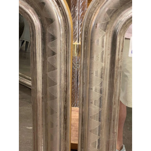 French Vintage French Silver Leaf Louis Philippe Mirrors With Geometric Pattern- a Pair For Sale - Image 3 of 10