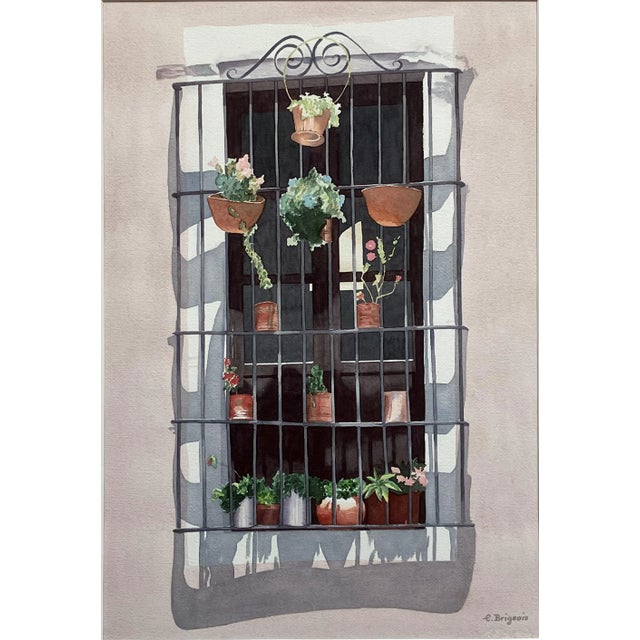 1980s "A Window in Guanajuato, Mexico" Watercolor Painting by Evelyne Brigeois, Framed For Sale - Image 4 of 7