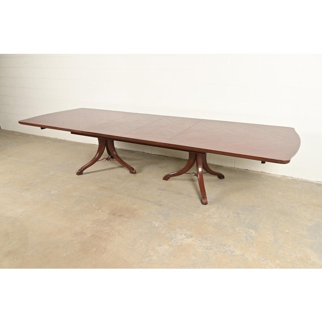 Italian Provincial Carved Cherry Wood and Inlaid Brass Double Pedestal Extension Dining Table by Emanuel Morez For Sale - Image 9 of 13