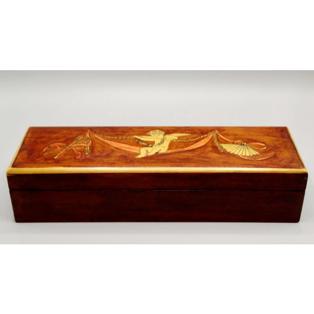 French 1920 French Box With Hand Painted Cupid Putti For Sale - Image 3 of 9