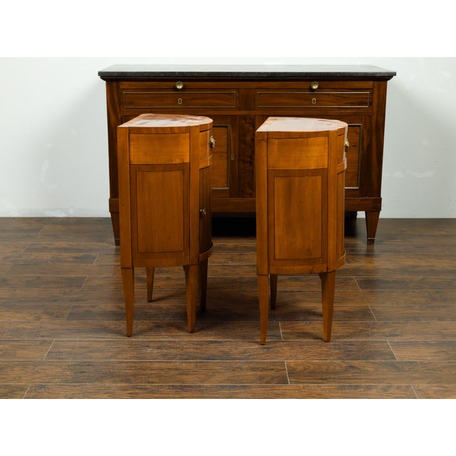 Brown Pair of Italian 1800s Walnut Demilune Bedside Tables with Tambour Doors For Sale - Image 8 of 10