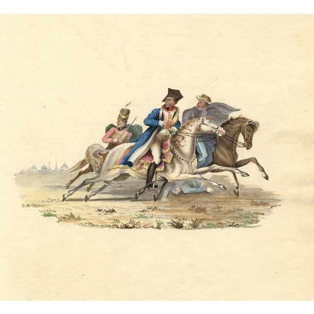 An original early 19th-century watercolour painting, J.C., The Flight of Bonaparte from the Battle of Krasnoi, Russia.This...