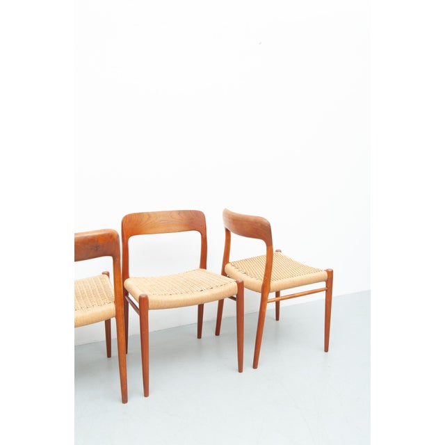 Mid-Century Modern Vintage Model 75 Dining Chairs in Teak by Niels Otto Møller for J. L. Møller Møbelfabrik, 1950s, Set of 4 For Sale - Image 3 of 15
