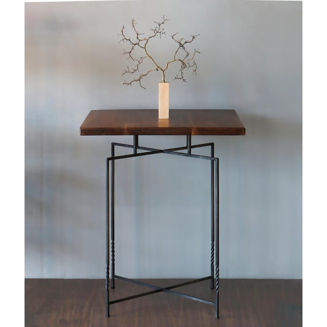 Narrow Side Table, Solid Black Walnut End Table, Handmade Small Side Table With Steel Base For Sale In Raleigh - Image 6 of 10
