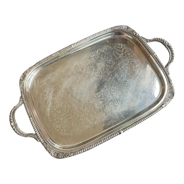 Rogers Silverplated Butler’s Buffet Serving Platter Footed With Handles For Sale