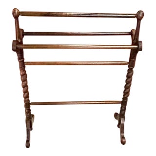 Antique, Walnut, Victorian Quilt/Towel Rack With Barley Twist Legs and Scrolled Feet, C1890 For Sale