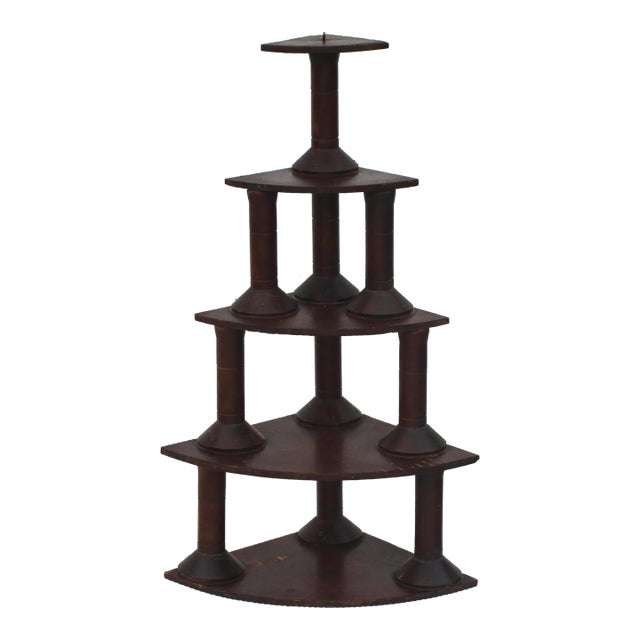 Large Folk Art Spool Corner Shelf From the 1930s For Sale