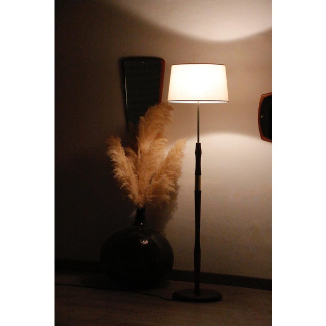 Vintage Scandinavian Floor Lamp in Wood and Gilded Brass with Beige Lampshade, 1960s For Sale - Image 9 of 12