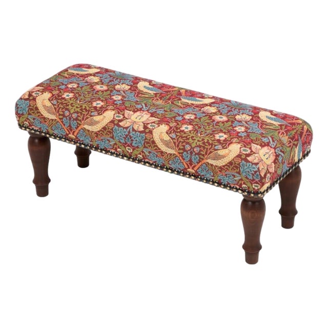 Strawberry Thief Red Upholstered Stool For Sale