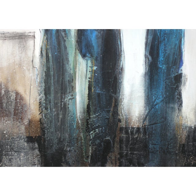 Textile Blue, White, Gray Figurative Abstract Painting on Canvas "9496" Original Artwork by Edith Konrad For Sale - Image 7 of 9