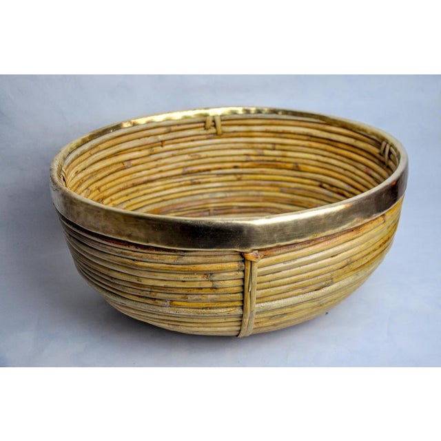 Rattan and Brass Book Holder Basket, Italy, 1970s For Sale - Image 9 of 9