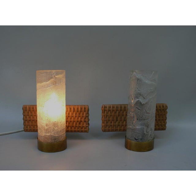 Metal Wall Lights in Ice Glass, Rattan & Brass from Doria Leuchten, 1960s, Set of 2 For Sale - Image 7 of 18