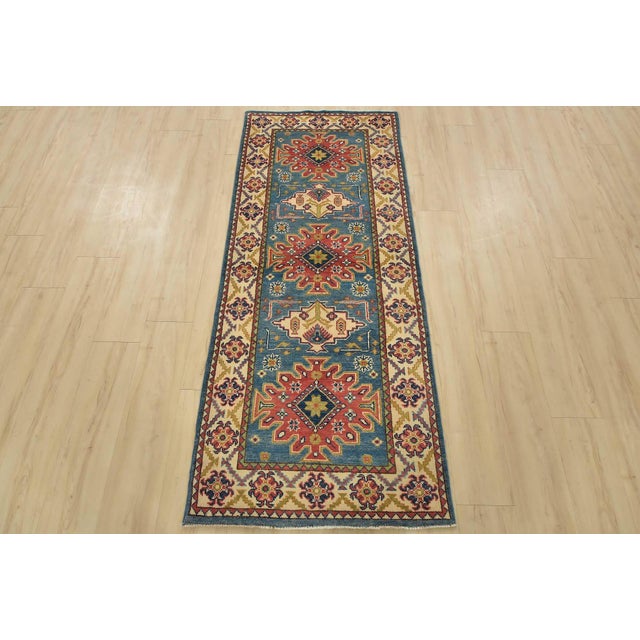 Farmhouse Kazak Runner 2’8” X 6’6” Blue Wool Tribal Hand-Knotted Oriental Rug For Sale - Image 3 of 12