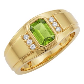 Peridot & Cz Engagement Ring • Dainty Signet Unisex Ring • August Birthstone Ring Us 7 For Sale