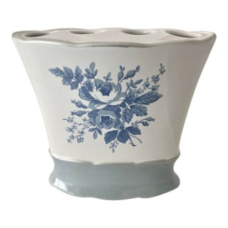 Vintage Laura Ashley "Sophia" Porcelain Toothbrush Holder With Blue Roses For Sale