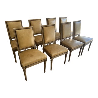 Louis XVI Style Leather Dining Chairs Early 20th C - Set of Eight For Sale