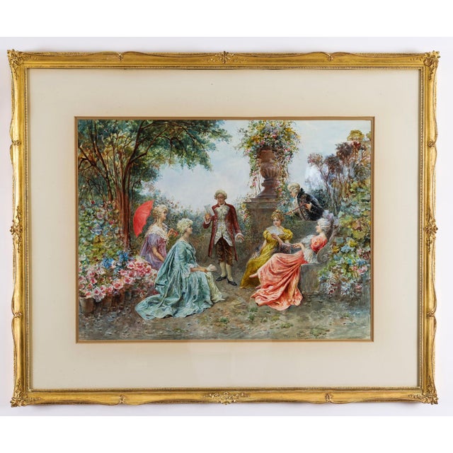 Martinetti, The Garden Music Recital, 19th Century, Antique Watercolour, Framed For Sale - Image 11 of 13