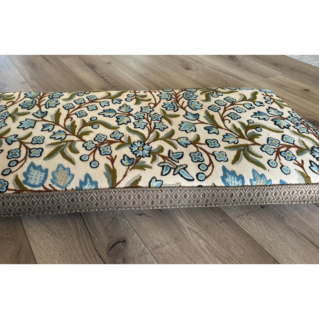 Designer Linen and Crewel Custom Bench Pillow For Sale In San Diego - Image 6 of 8