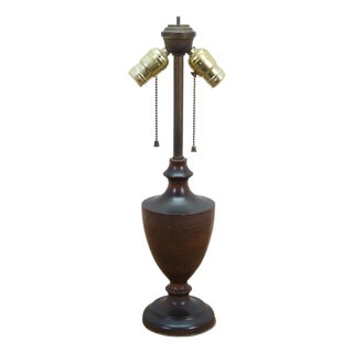 Mid 20th Century Mid-Century Modern Turned Walnut Dual-Socket Urn Table Lamp With Pull Chains For Sale
