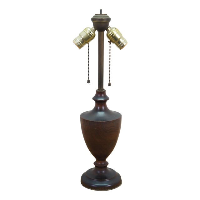 Mid 20th Century Mid-Century Modern Turned Walnut Dual-Socket Urn Table Lamp With Pull Chains For Sale