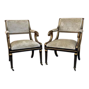 Vintage Regency Style Chairs by Baker Furniture Newly Reupholstered in Chenille Fabric - Pair