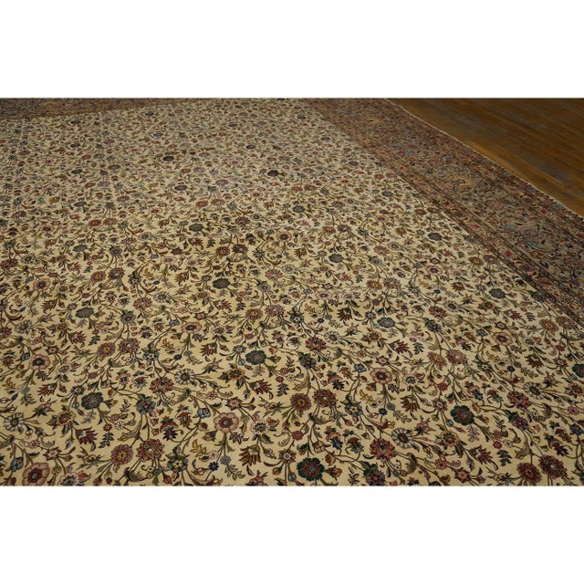 Mid Century Modern Beige Fine Floral Large Scale Antique Tabriz Knotted Wool Rug For Sale - Image 10 of 12