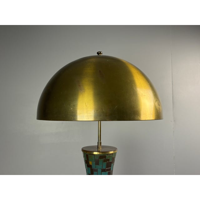 1960s Mid-Century Modern Mosaic and Brass Table Lamp with Gold Mushroom Metal Dome Shade, 1960s For Sale - Image 5 of 18