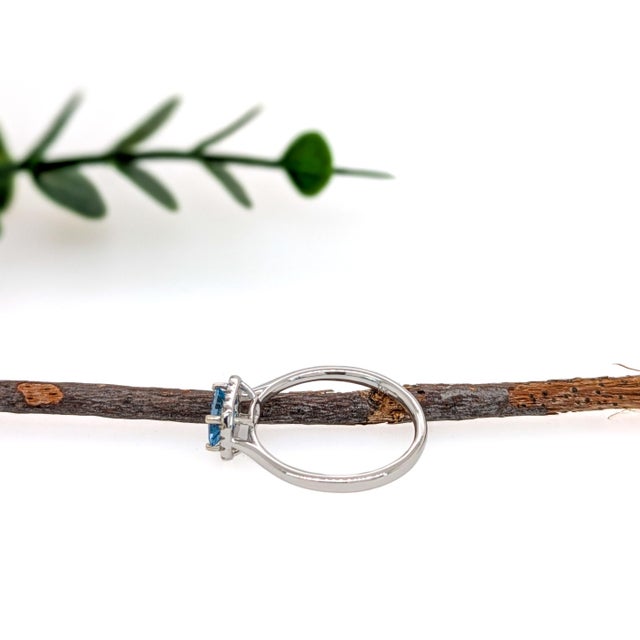 East West Aquamarine Ring With Earth Mined Diamonds Halo: Solid 14k Gold, Size 6.75 For Sale In Columbus - Image 6 of 6