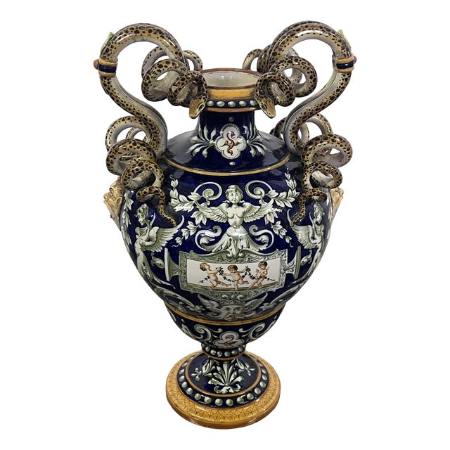 Vase with Hand-Painted Decorative Snakes from Ginori, Early 20th Century For Sale
