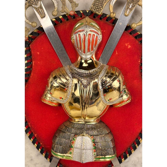 Metal Vintage Spanish Revival Medieval Knight Coat of Arms Wall Plaque For Sale - Image 7 of 10