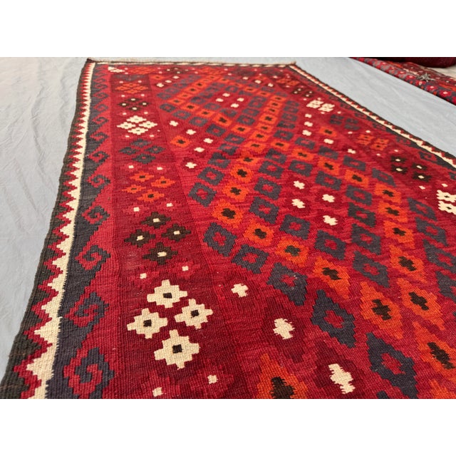 Vintage Afghan Handwoven Flat-Weave Kilim Rug, Tribal Geometric Wool Kilim For Sale - Image 10 of 12