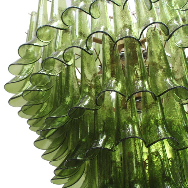 Mid-Century Modern Green Murano Glass Petal Chandelier with Gold-Toned Support, Italy, 1999 For Sale - Image 3 of 11
