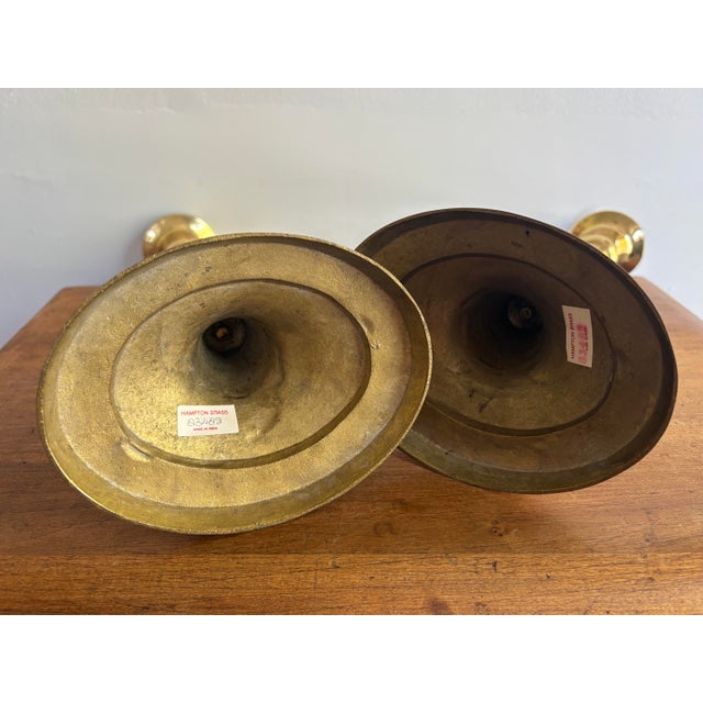 Late 20th Century Tall Traditional Hampton Brass Candleholders, a Pair For Sale - Image 5 of 6
